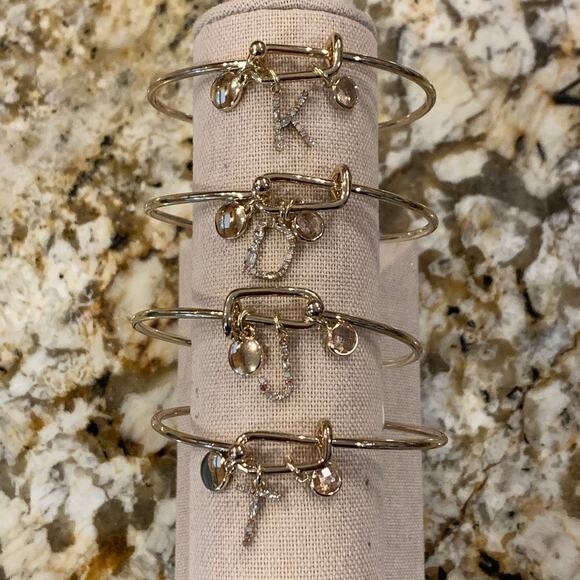 NWT LOFT Gold Tone Pave Rhinestone Initial Charm Bangle Bracelet - LETTER T - Picture 8 of 10